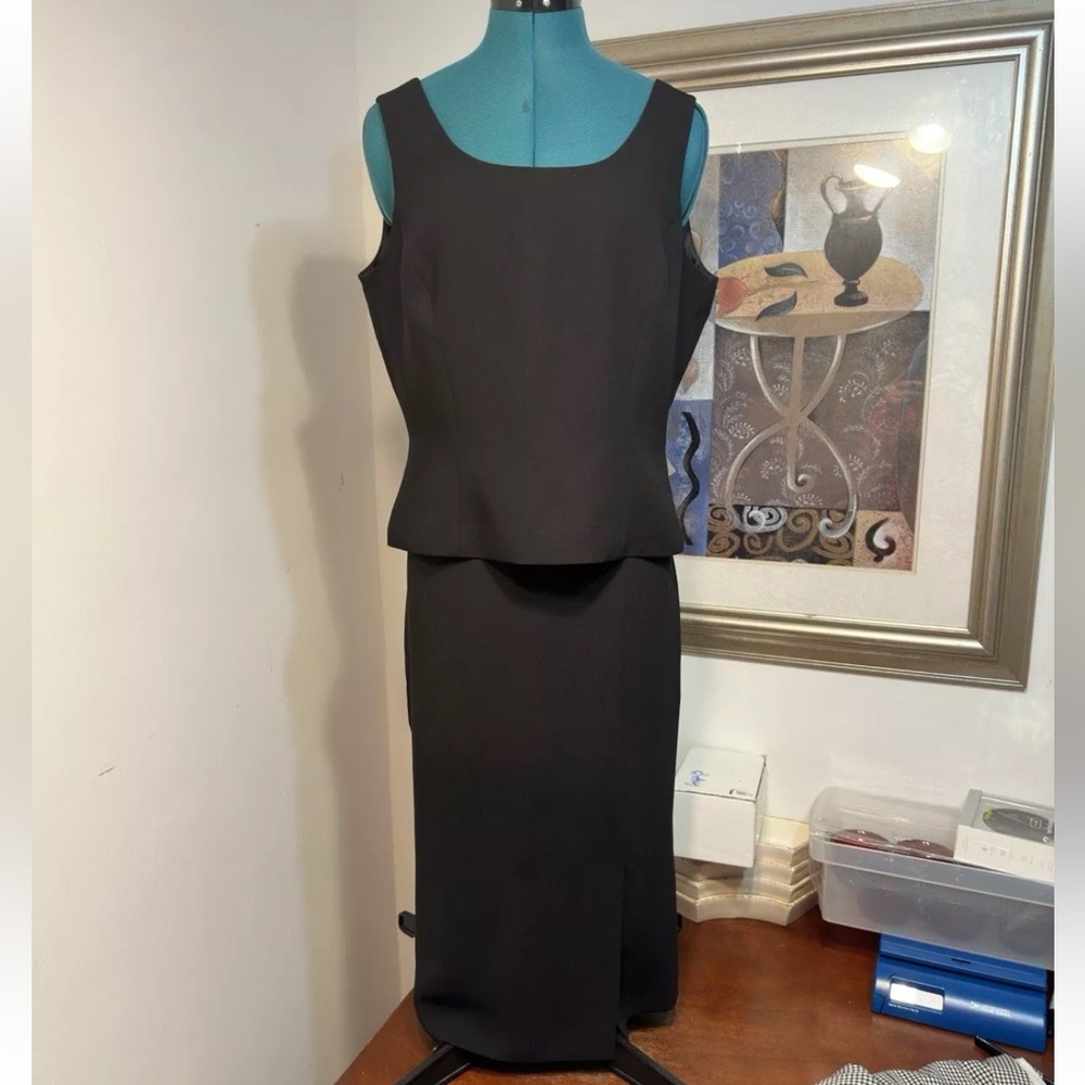 Tahari ASL Black Two-Piece Peplum Skirt Set